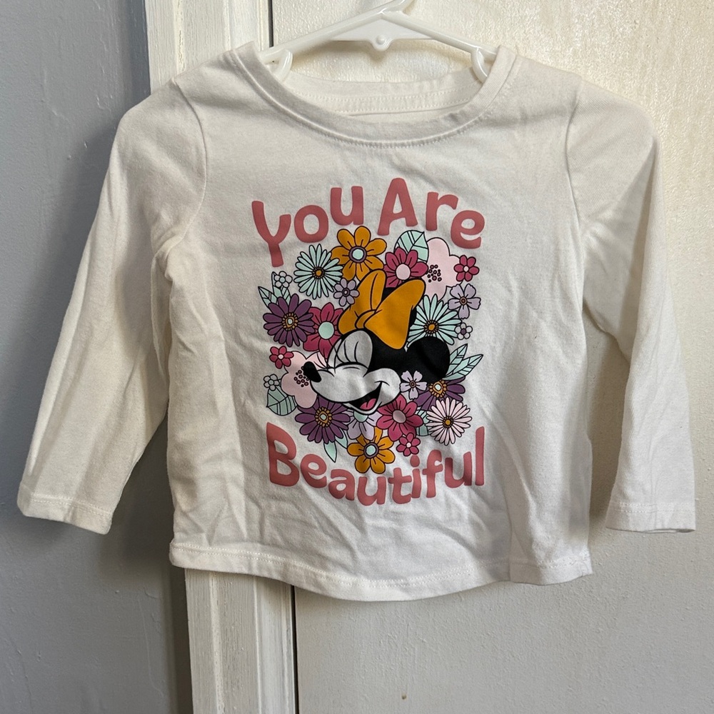 Disney Kids White Long Sleeve Tee with Character and Floral Print